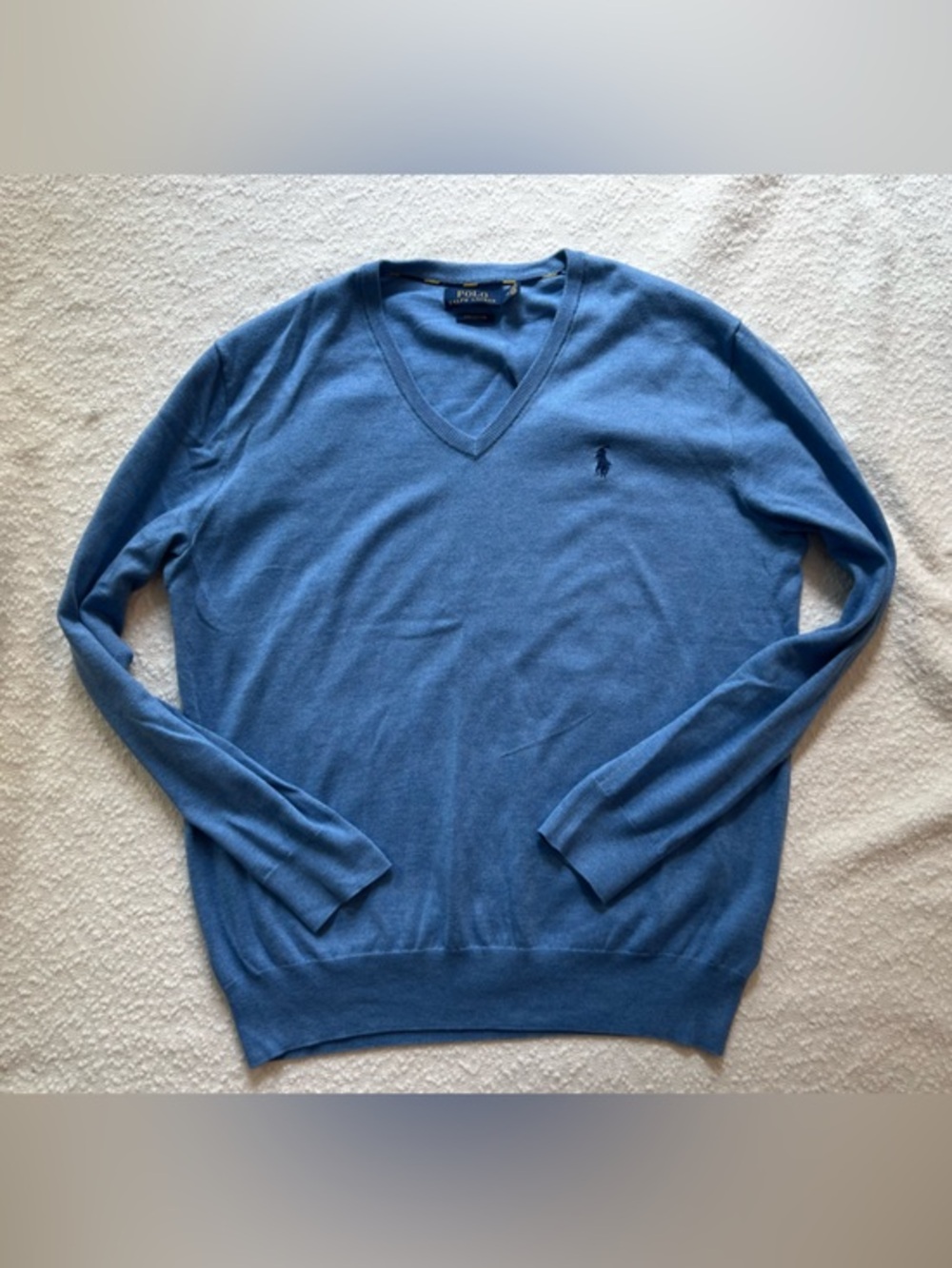 Polo Ralph Lauren Pima Cotton V-Neck Sweater Blue Pony Men's Size Medium M